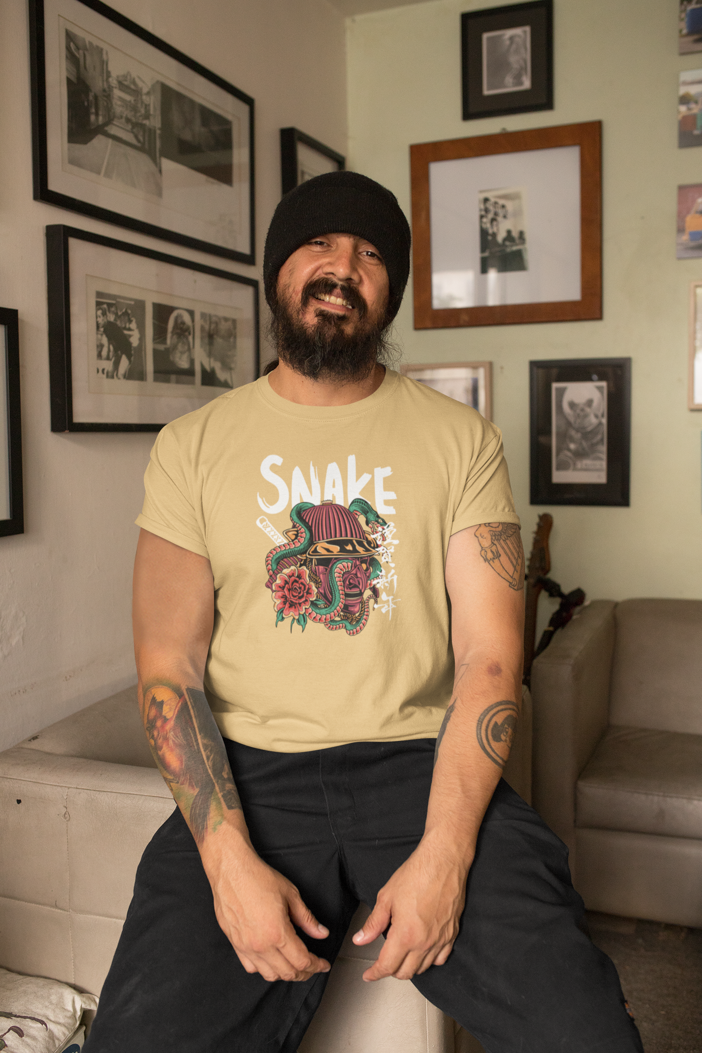 Snake Samurai Printed T-Shirt