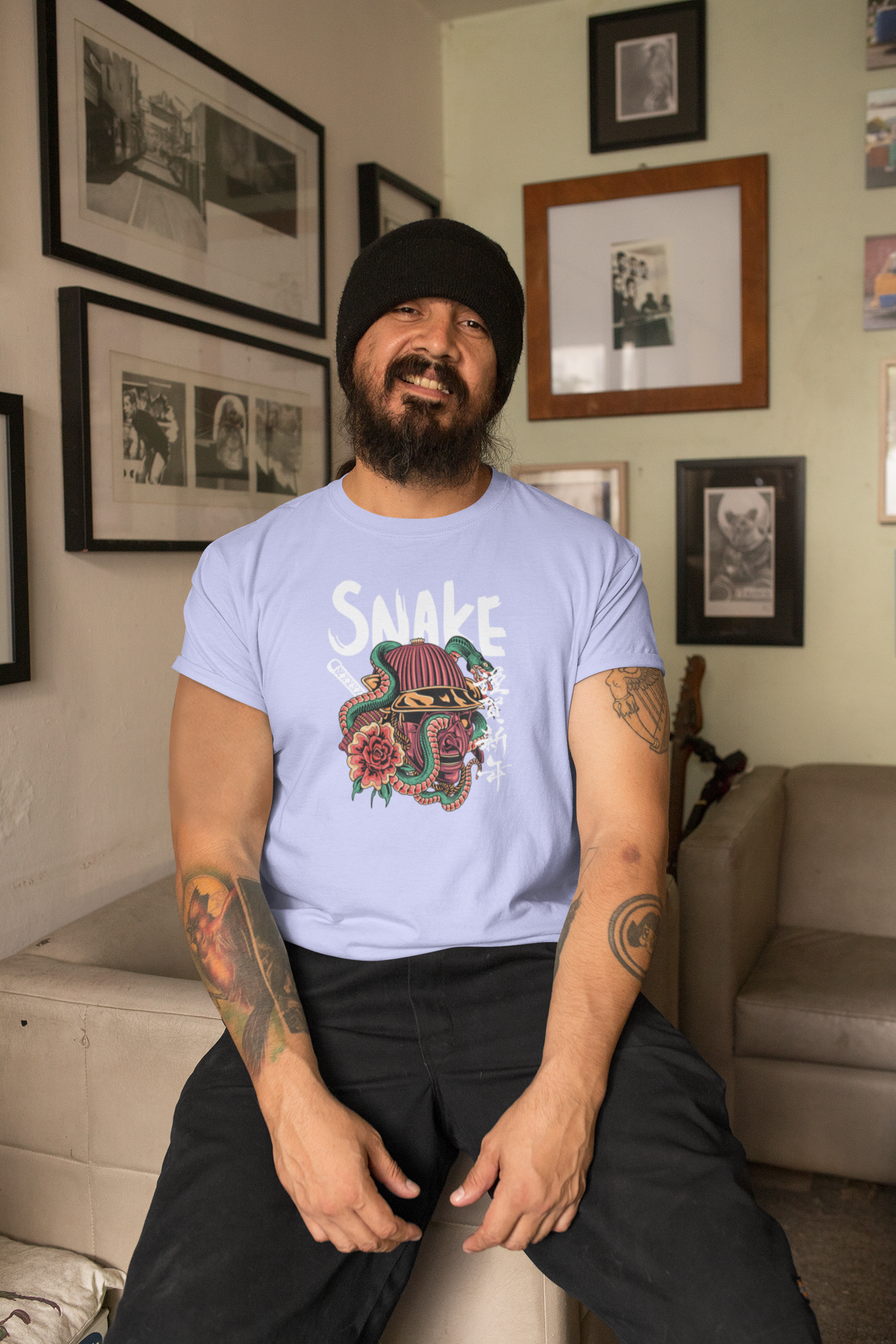 Snake Samurai Printed T-Shirt