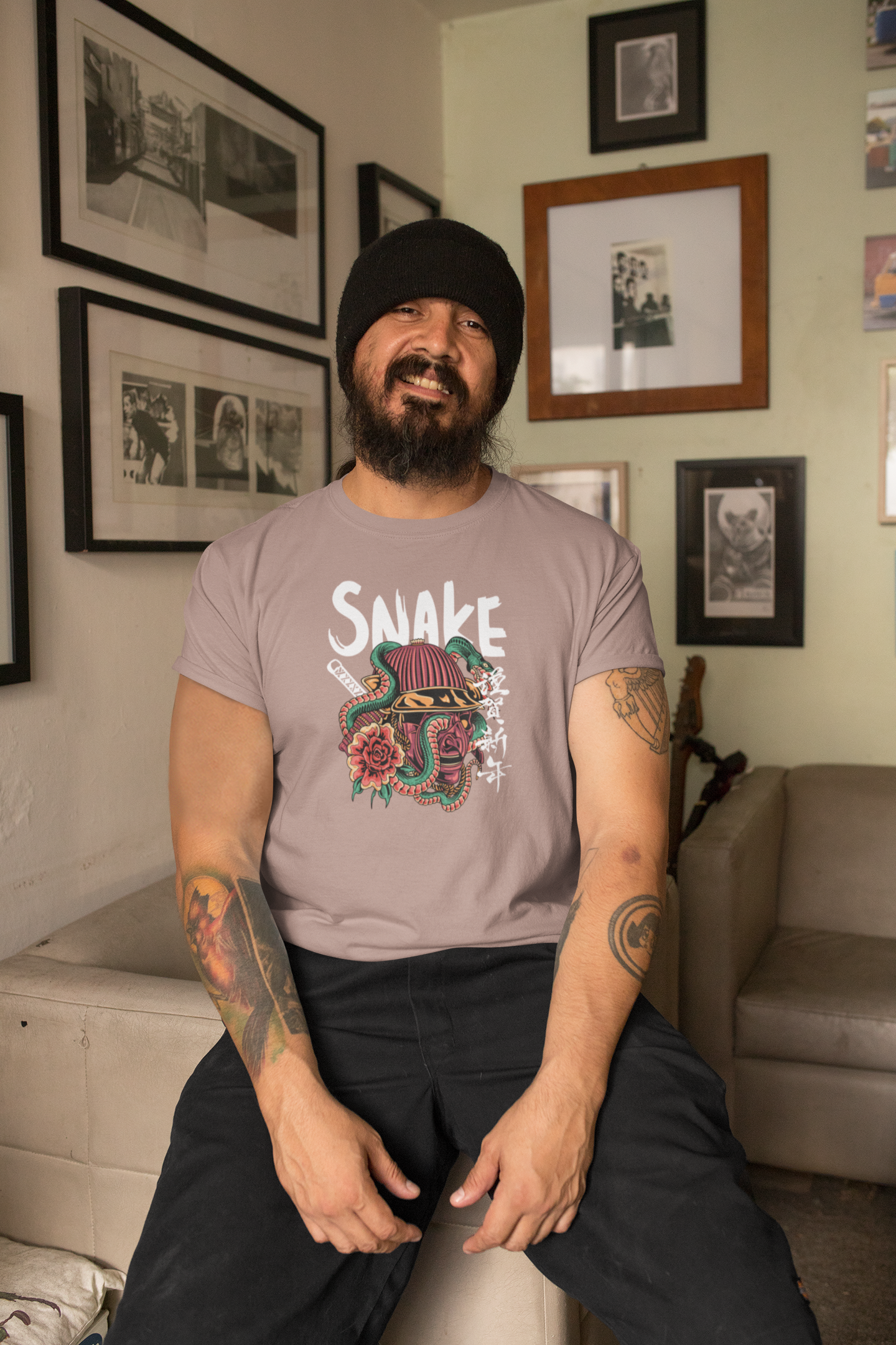 Snake Samurai Printed T-Shirt