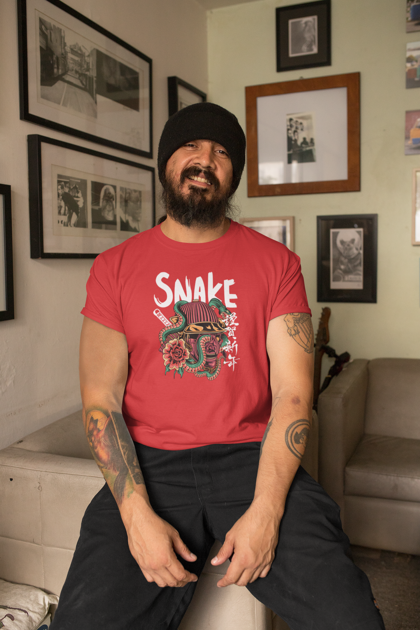 Snake Samurai Printed T-Shirt