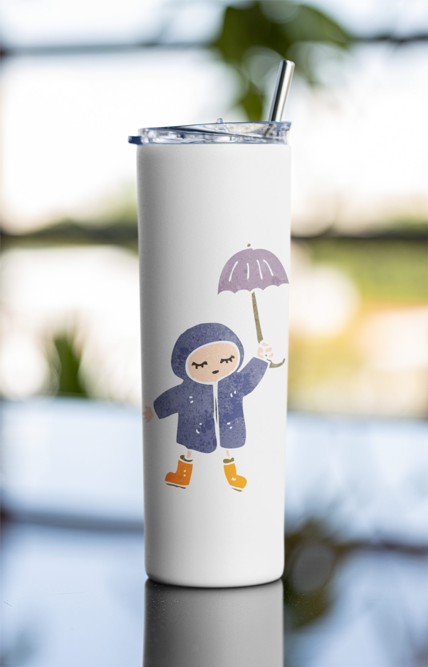 Cute Kid Umbrella Printed Tumbler Bottle