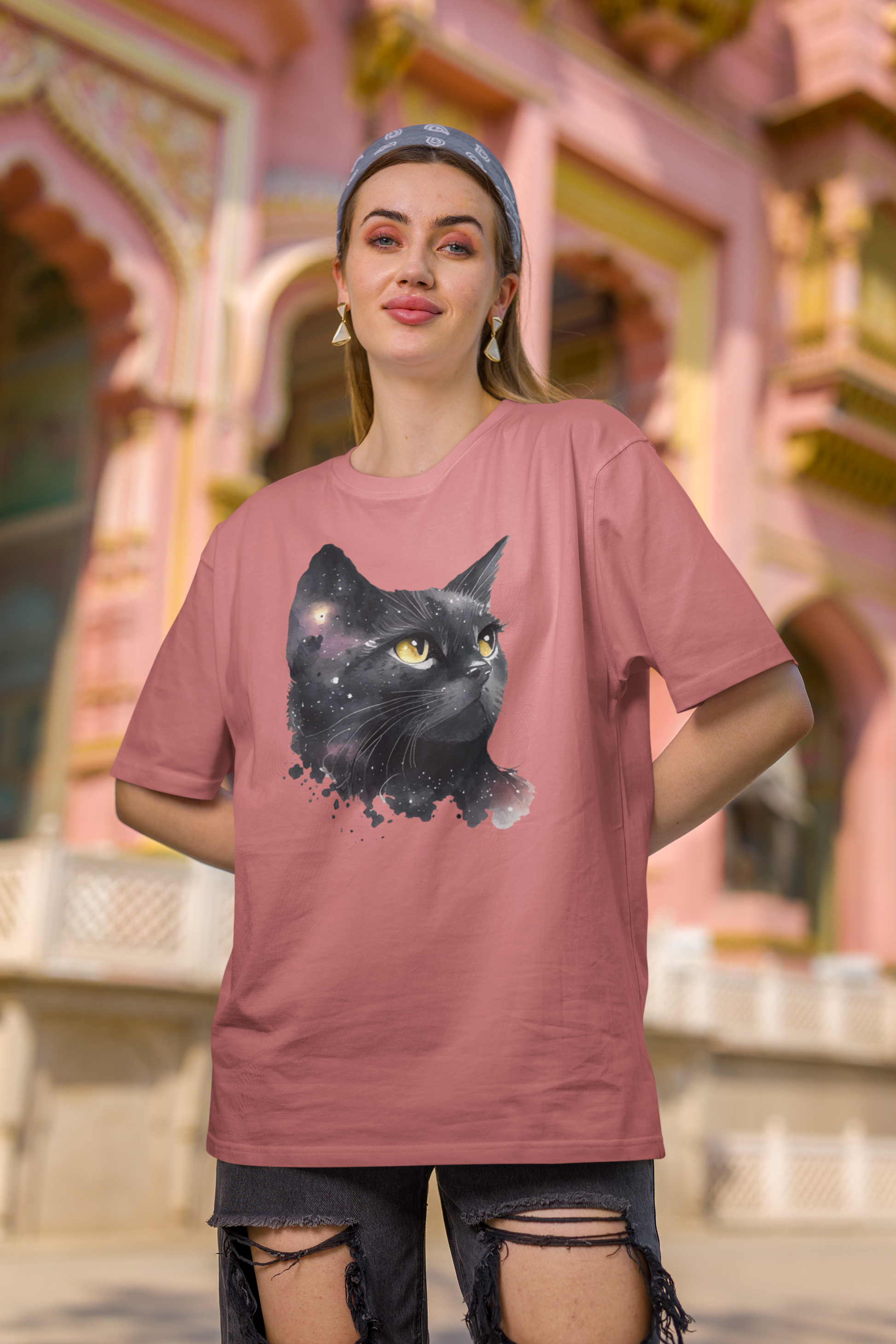 Black Cat Oversized Printed T-Shirt