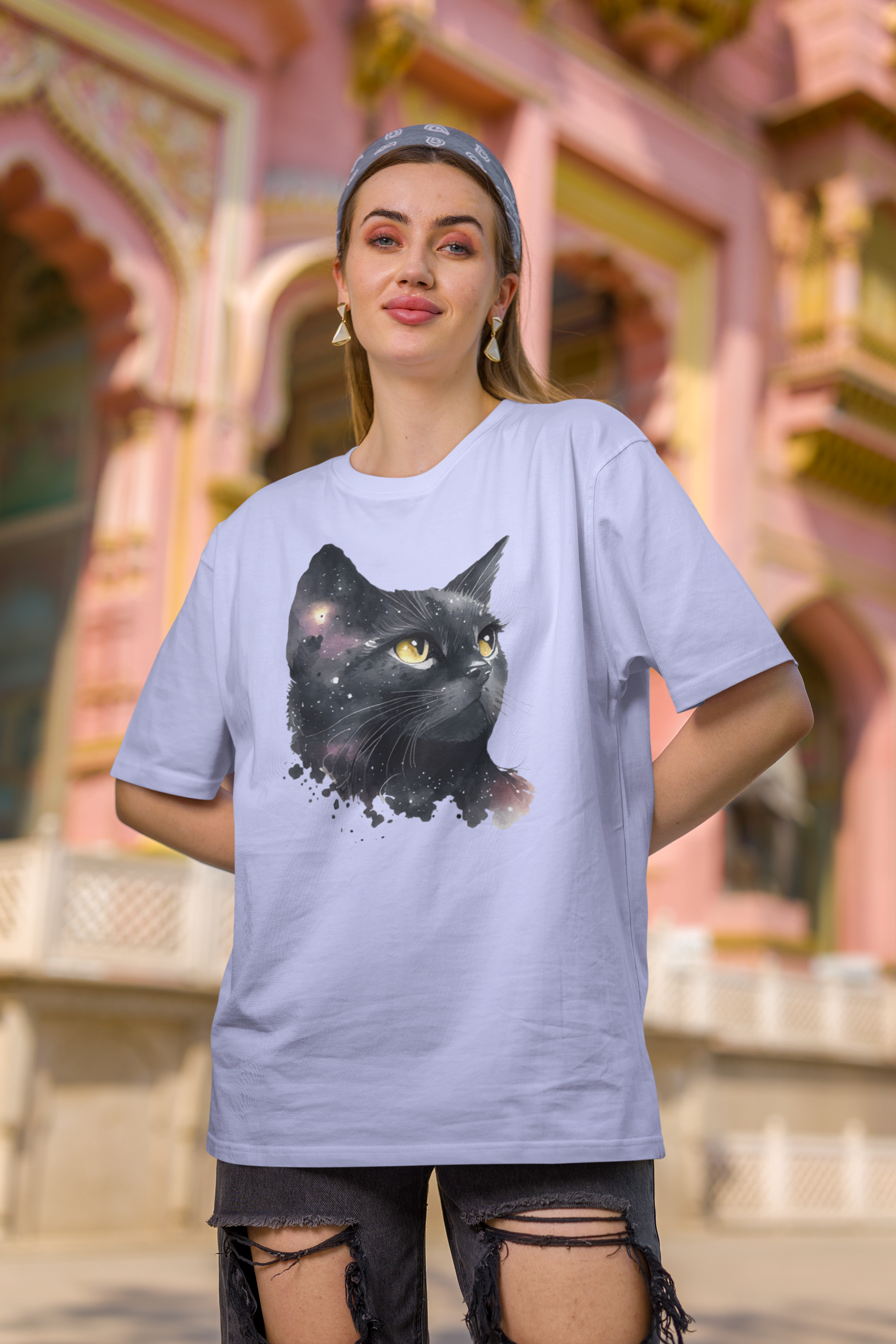 Black Cat Oversized Printed T-Shirt