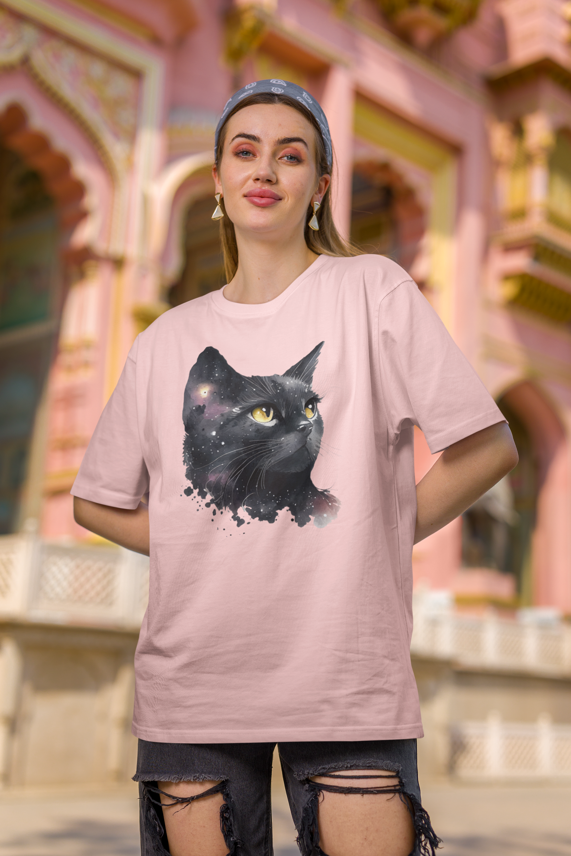 Black Cat Oversized Printed T-Shirt