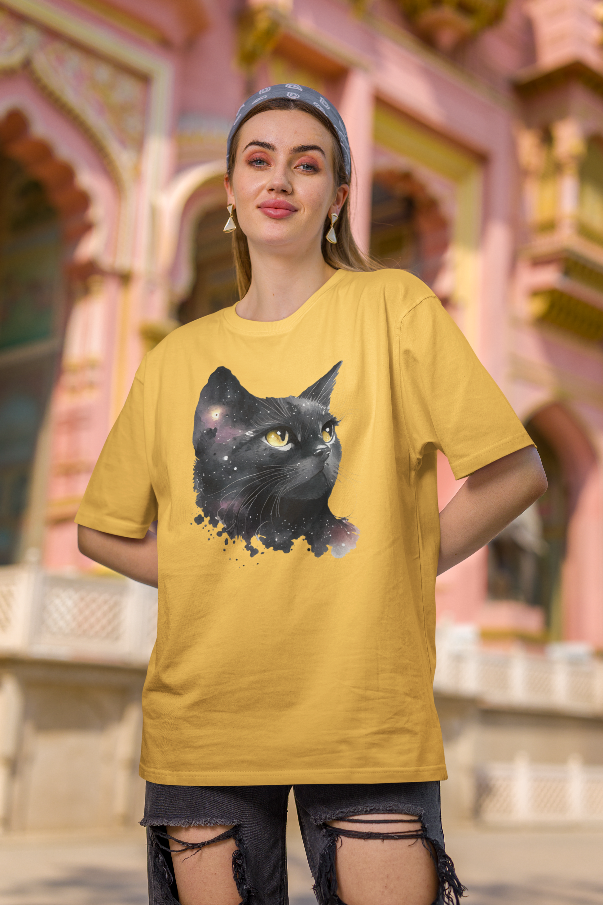 Black Cat Oversized Printed T-Shirt