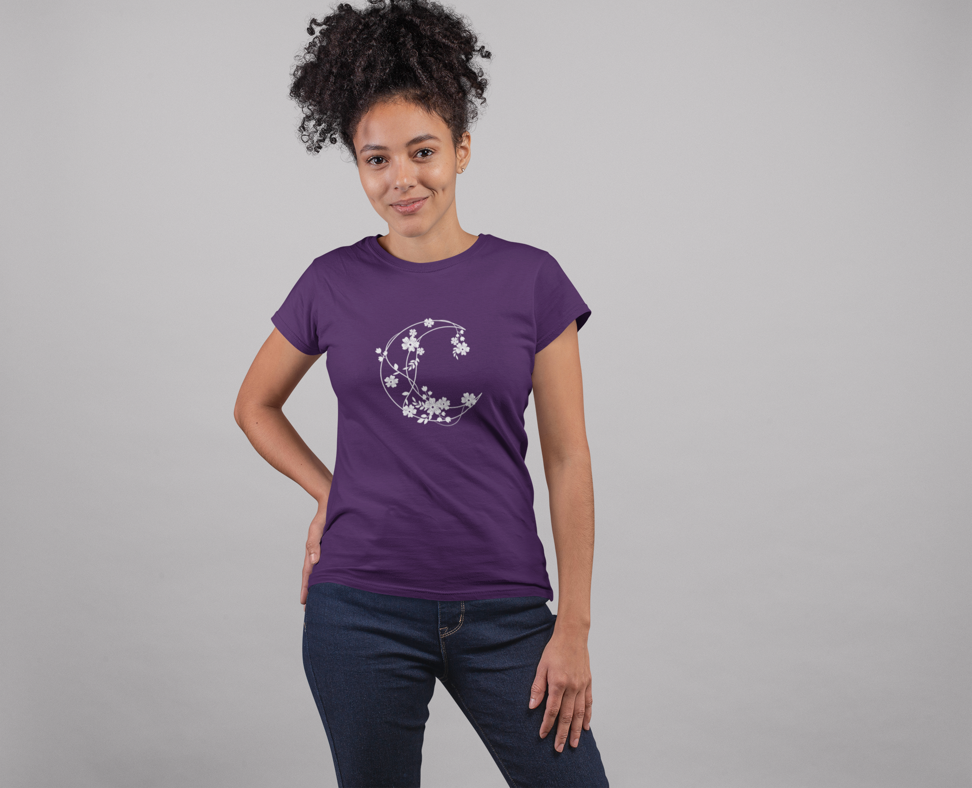 Moon & Flowers 100% Cotton T-Shirt