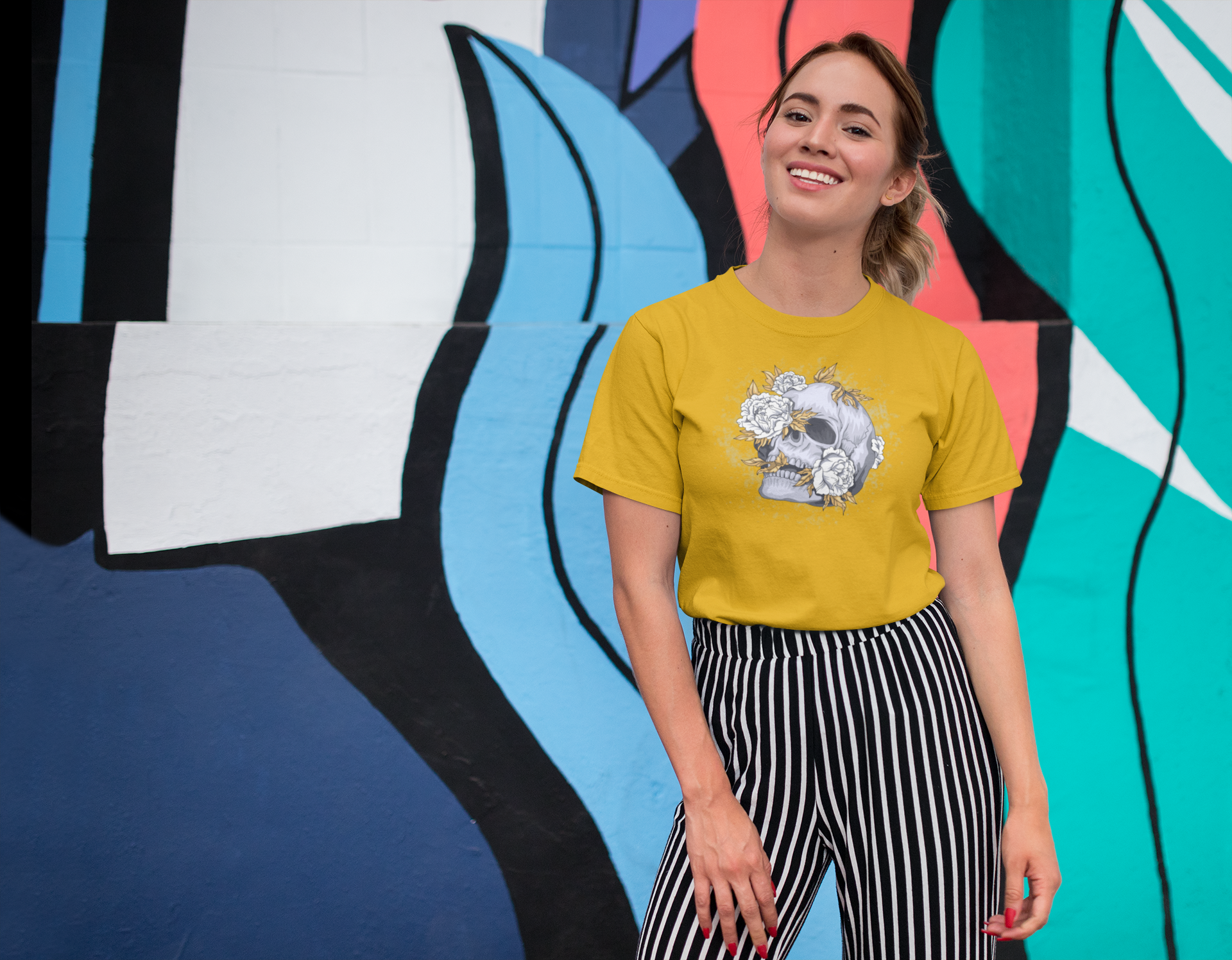 Skull & Flowers Cotton T-Shirt