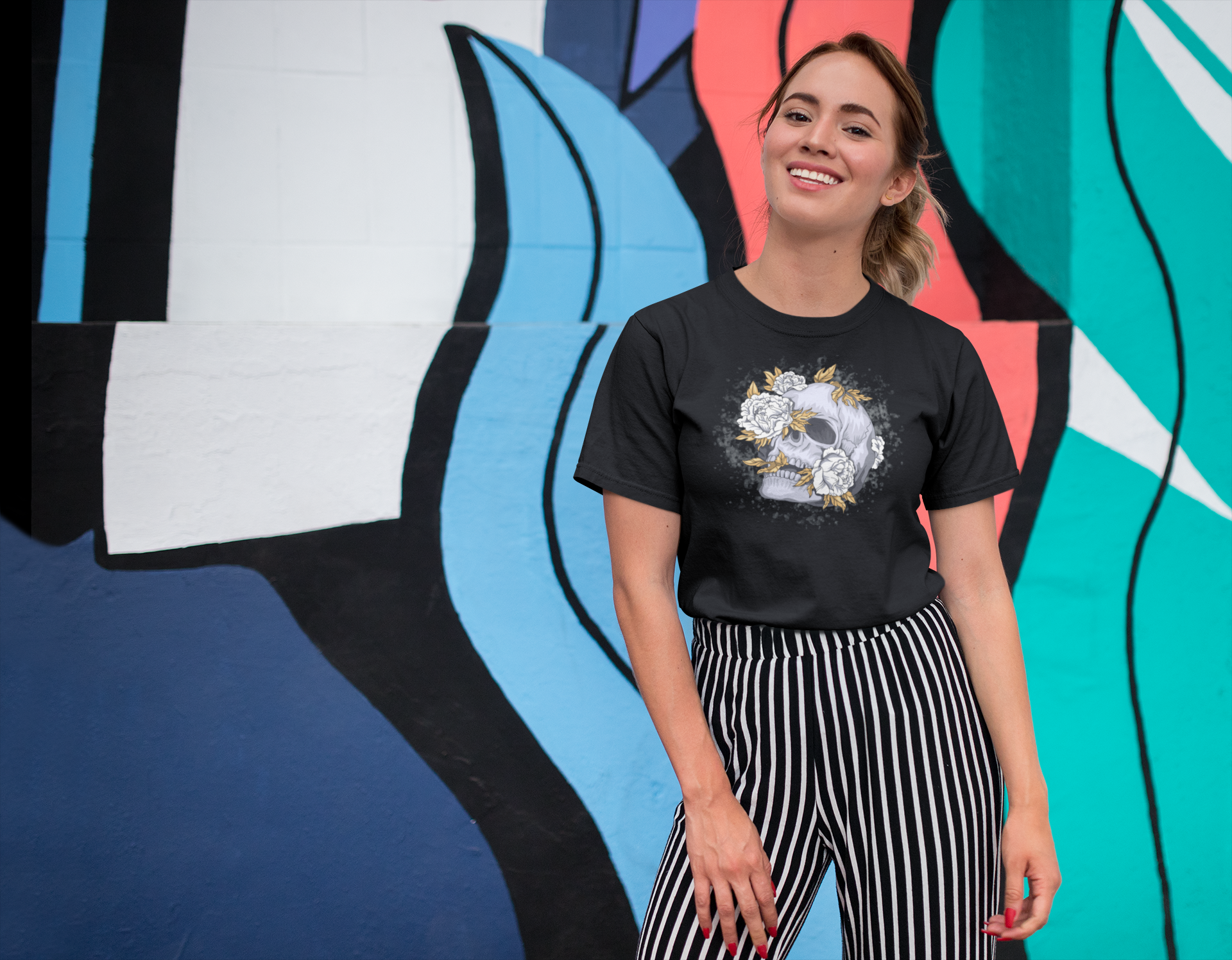 Skull & Flowers Cotton T-Shirt