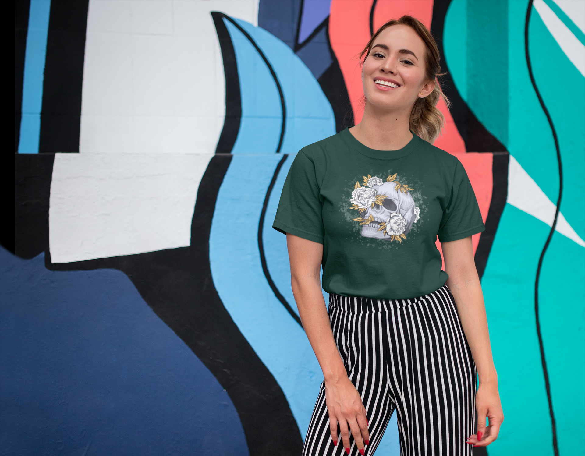 Skull & Flowers Cotton T-Shirt