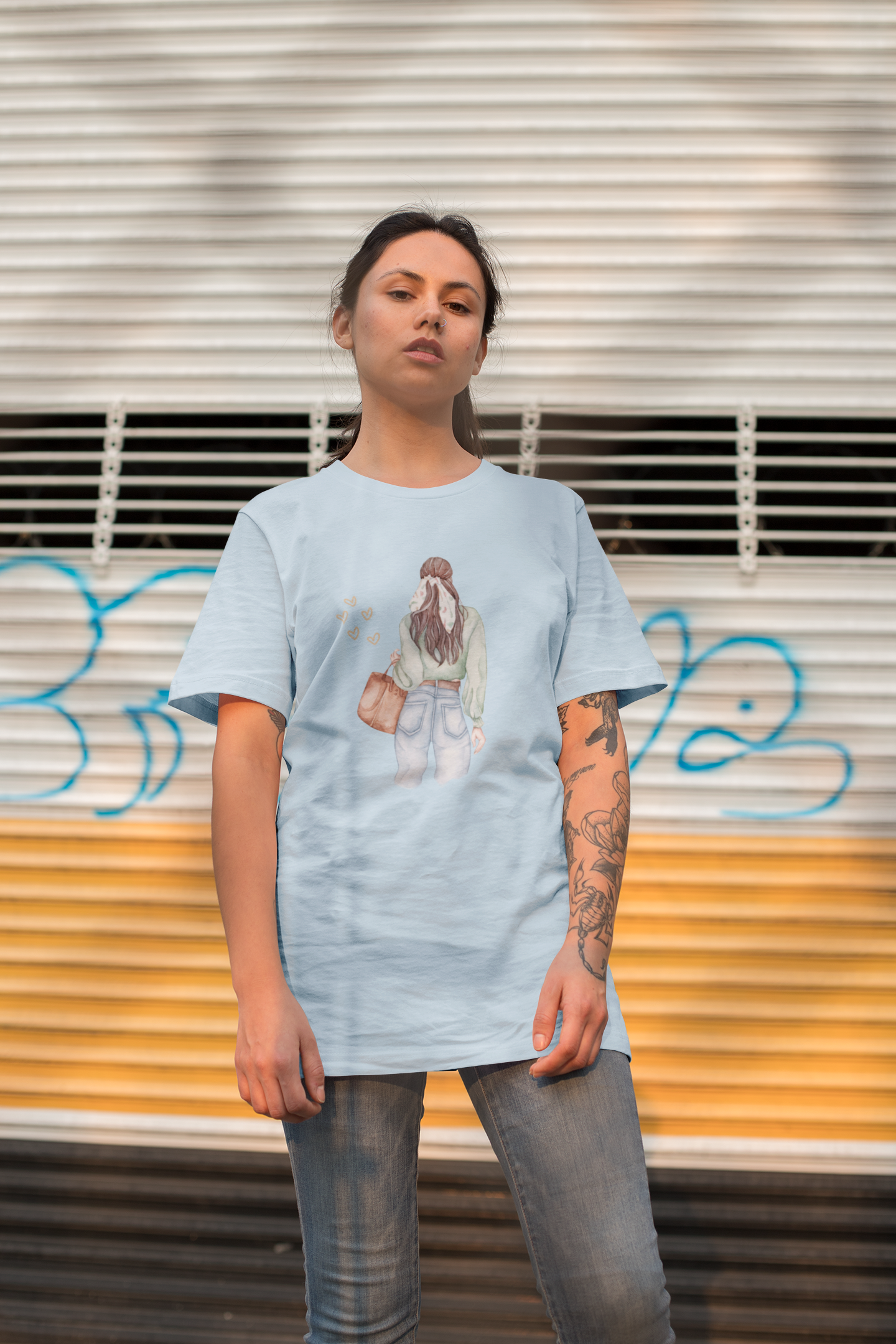 Girl Carry Purse Oversized Printed T-Shirt