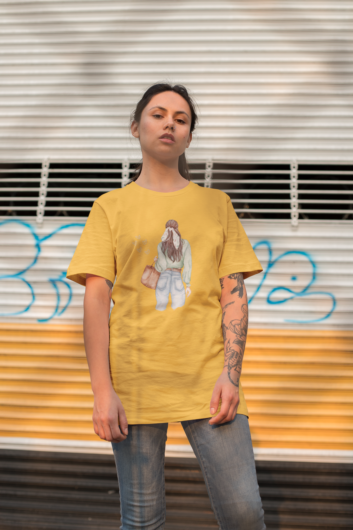 Girl Carry Purse Oversized Printed T-Shirt