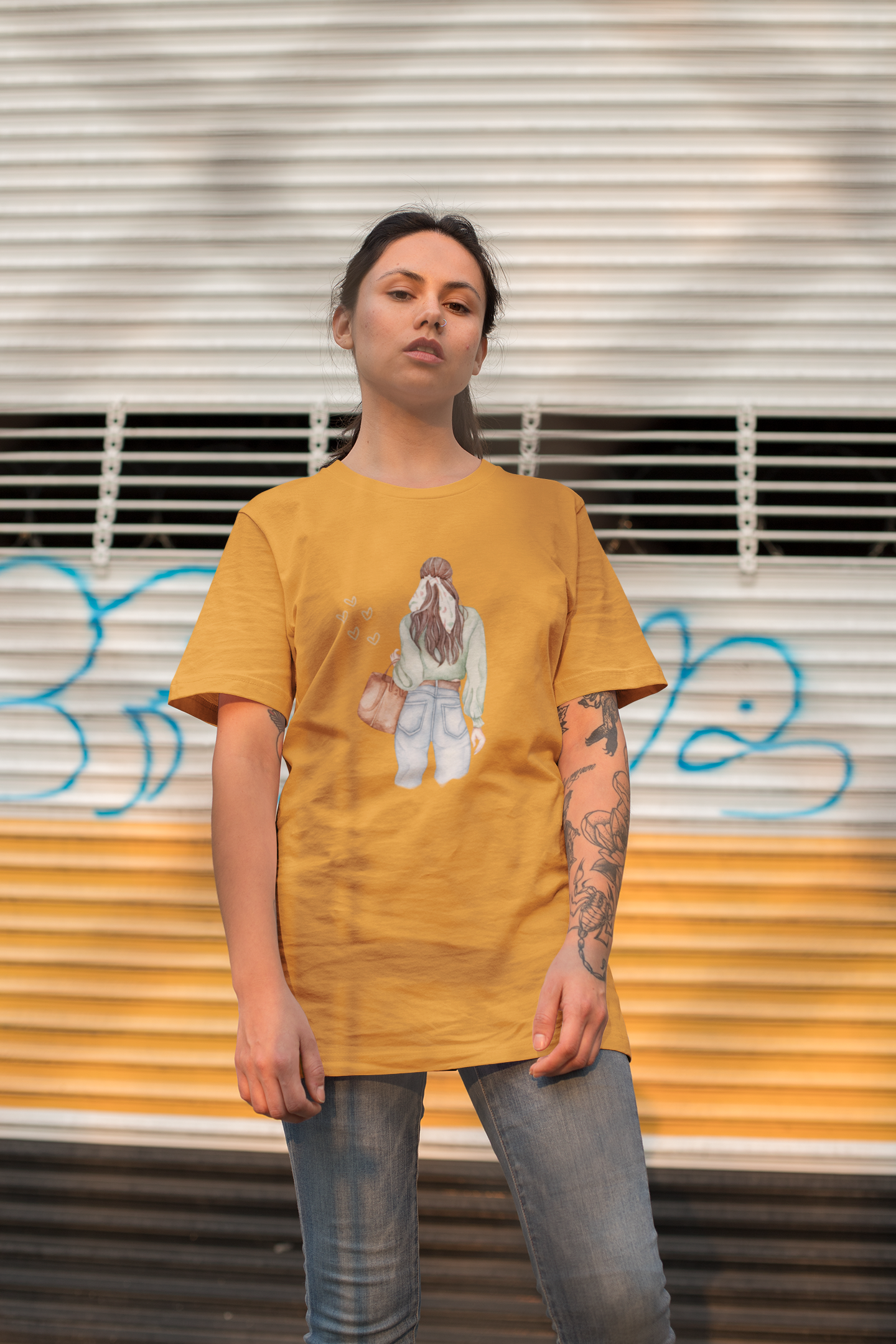 Girl Carry Purse Oversized Printed T-Shirt