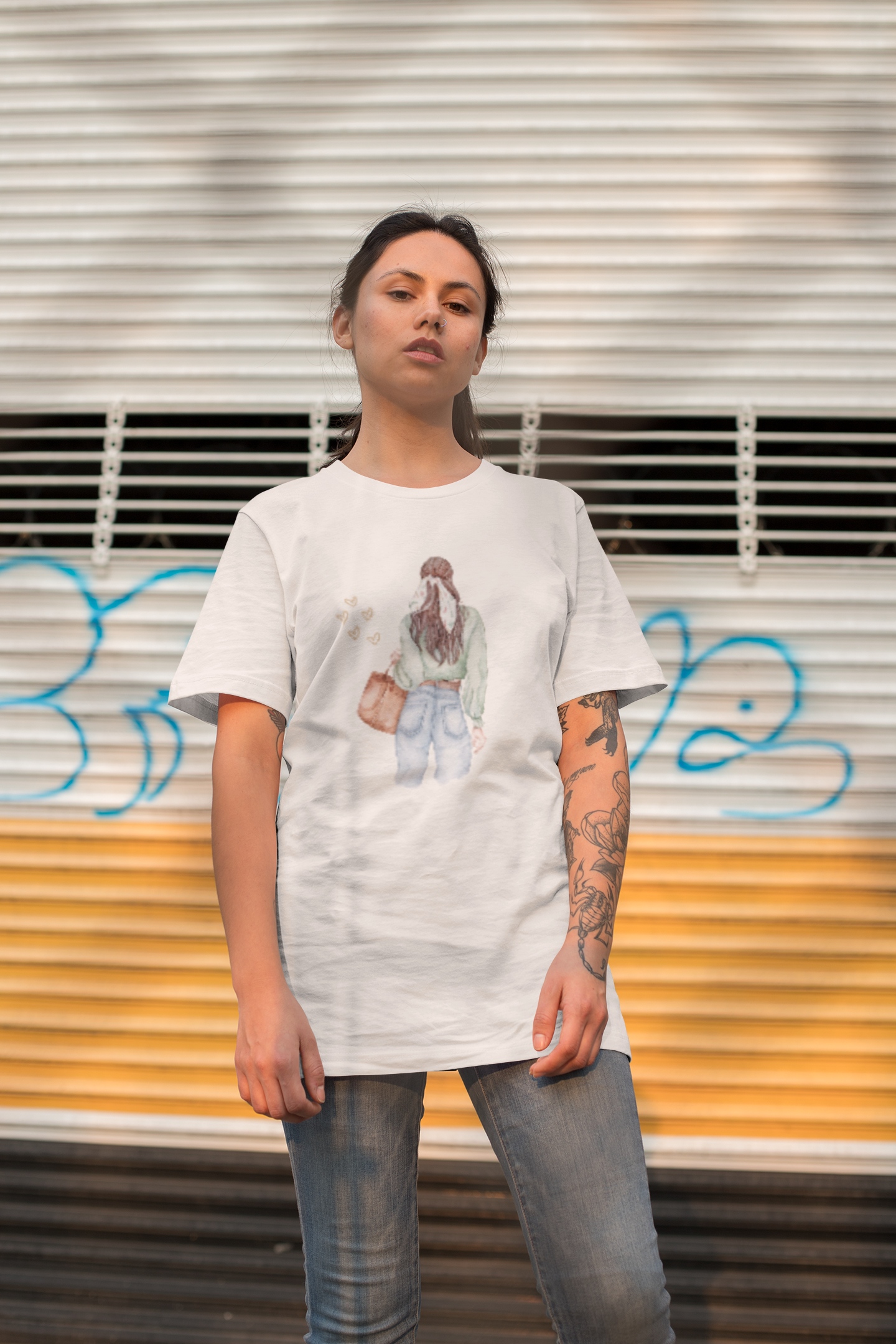 Girl Carry Purse Oversized Printed T-Shirt