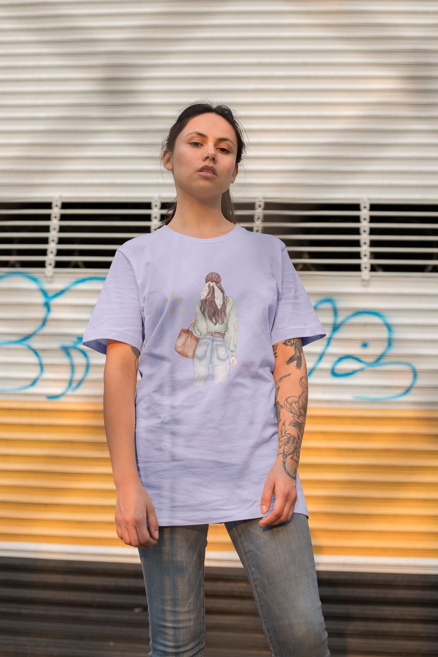 Girl Carry Purse Oversized Printed T-Shirt