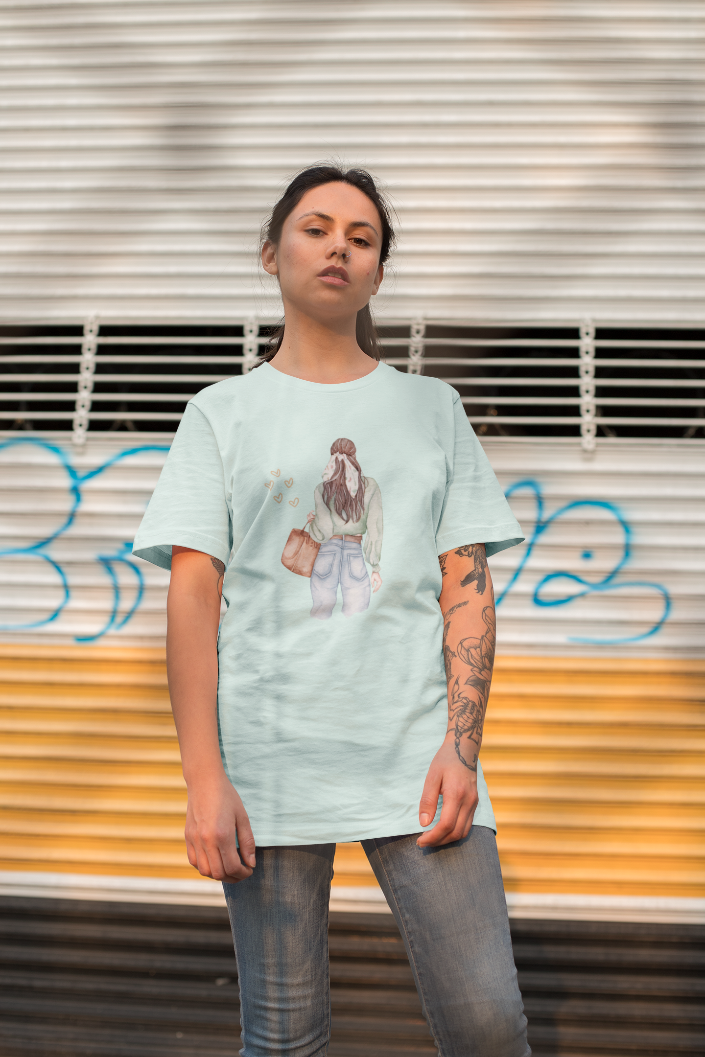 Girl Carry Purse Oversized Printed T-Shirt