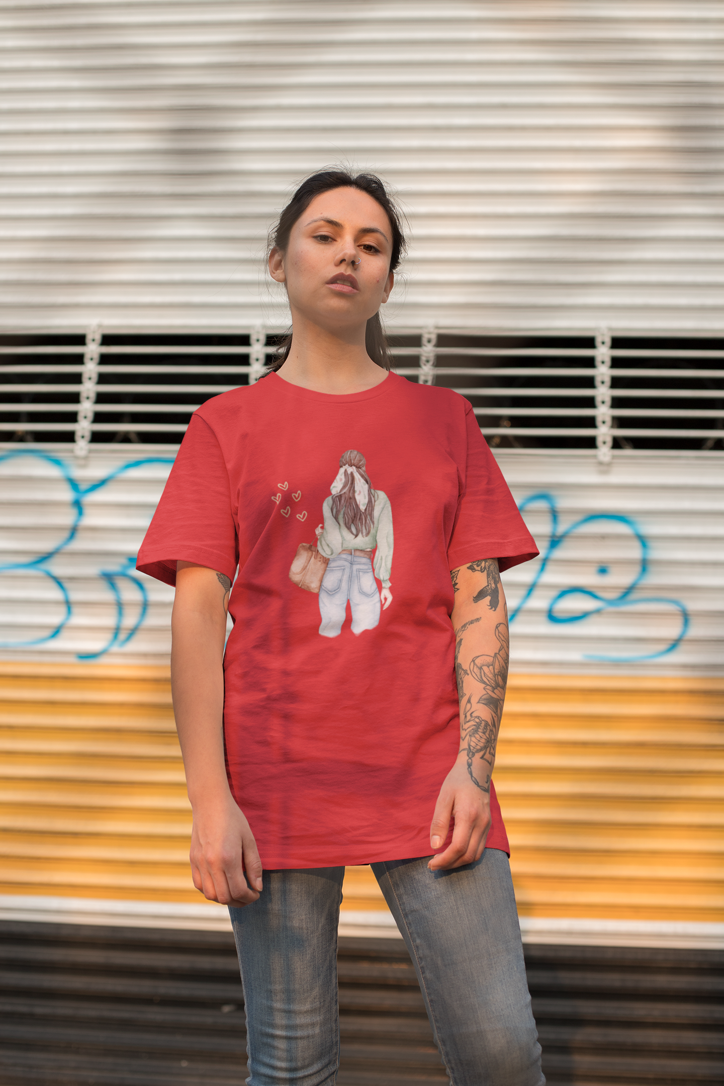 Girl Carry Purse Oversized Printed T-Shirt