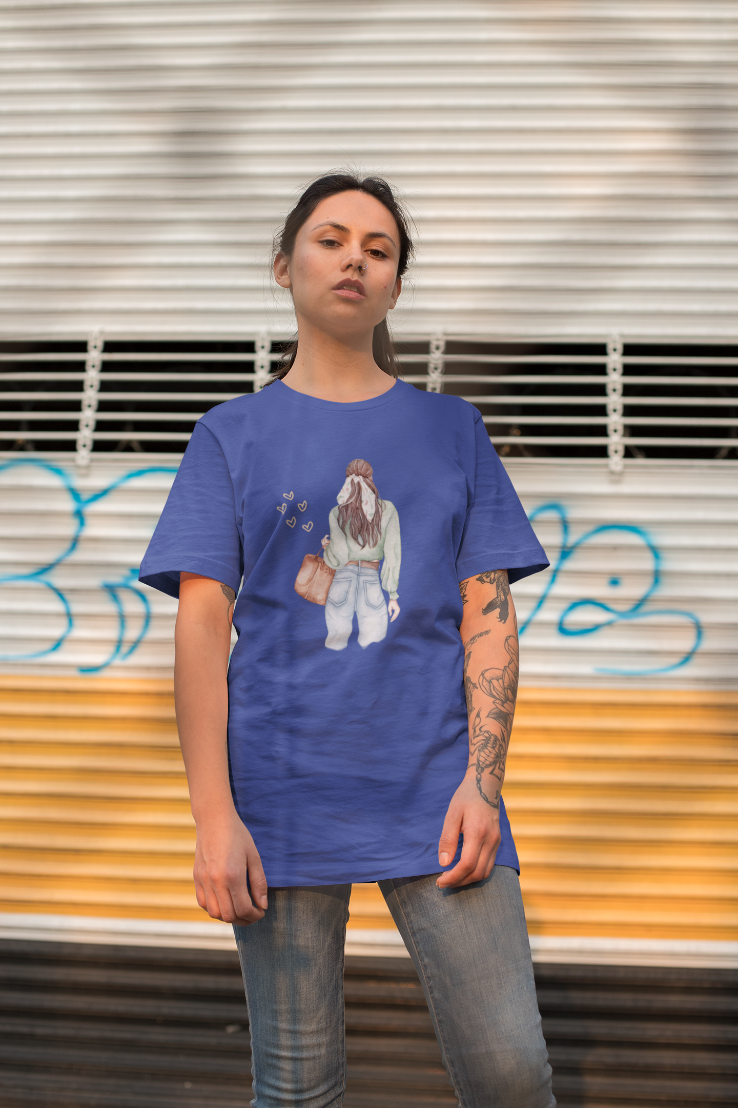 Girl Carry Purse Oversized Printed T-Shirt