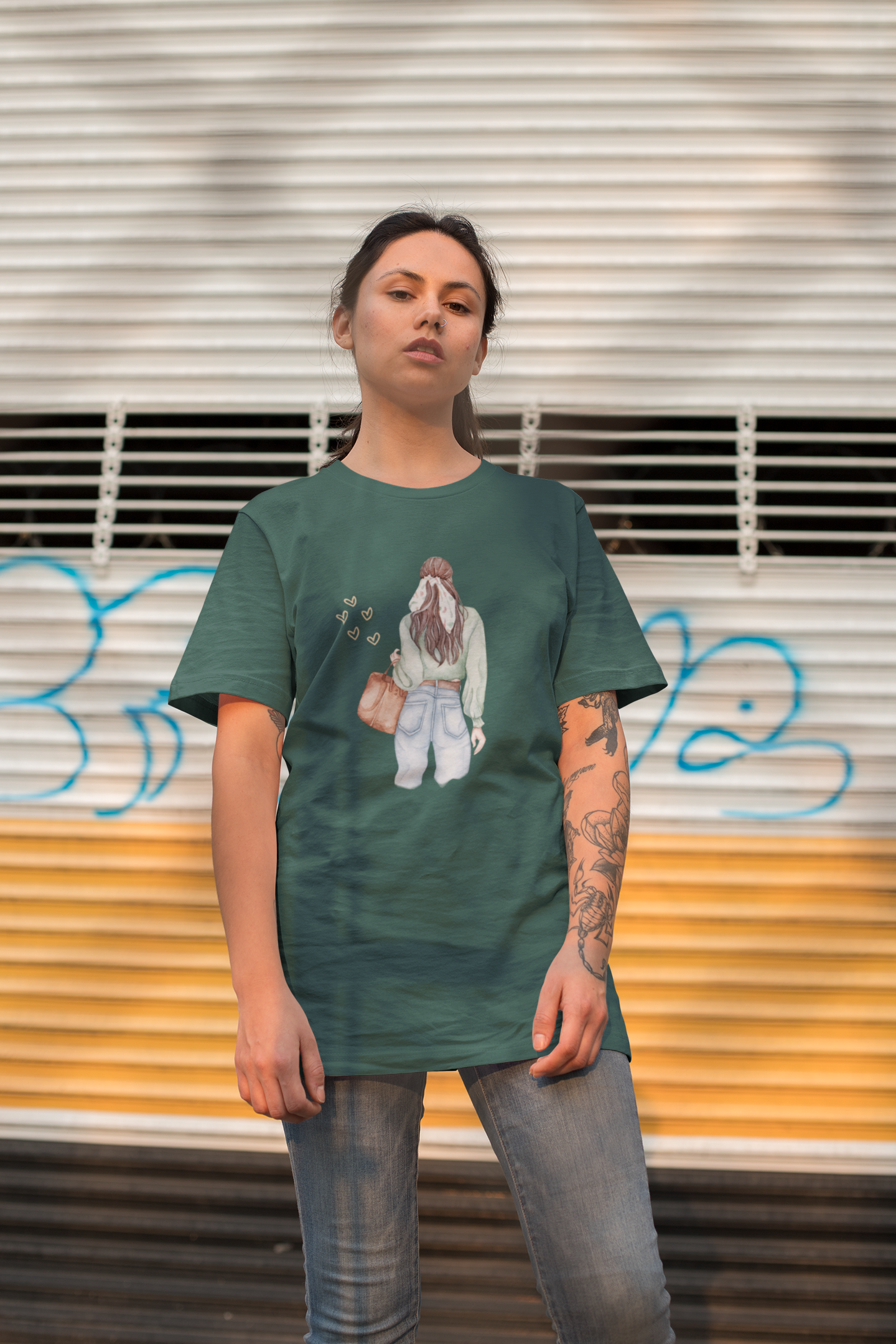 Girl Carry Purse Oversized Printed T-Shirt