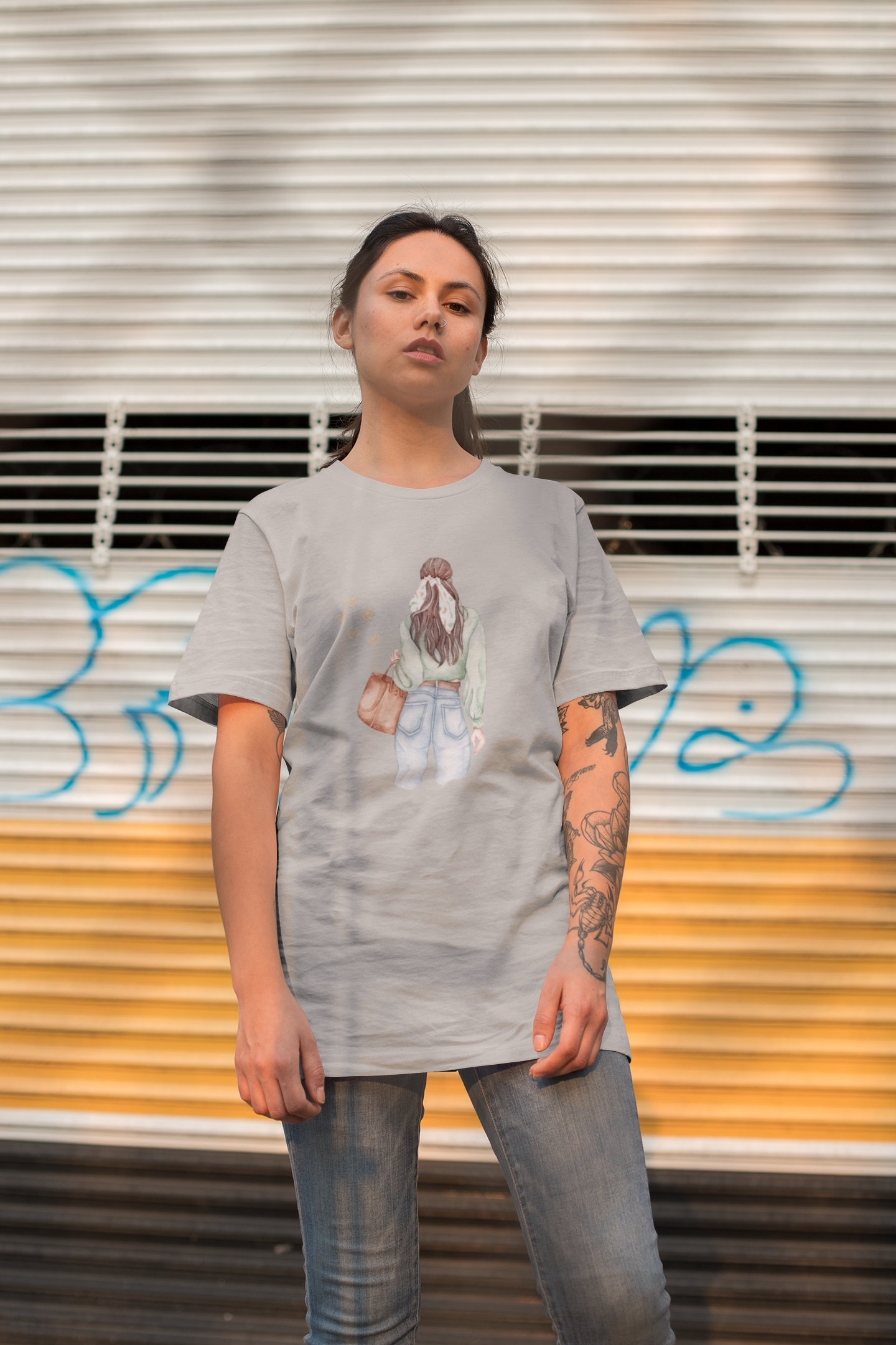 Girl Carry Purse Oversized Printed T-Shirt